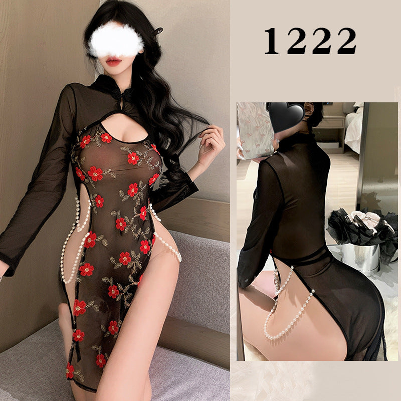 Image of Sexy and sexy uniforms, purple charm, cheongsam, hollow backless nightdress, pure desire underwear, open stall without taking off hot suits